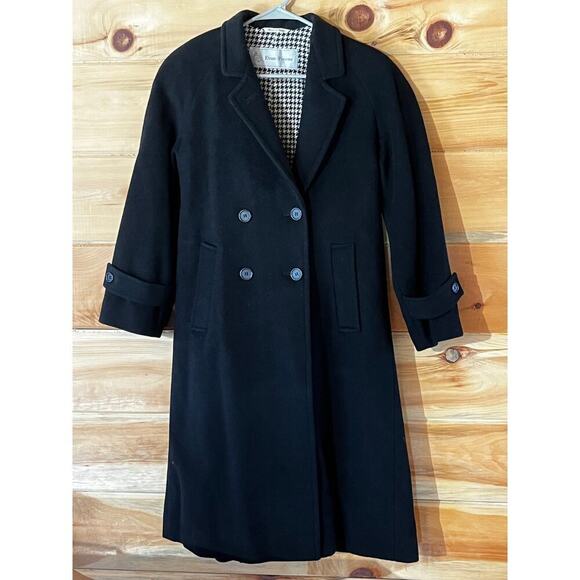 Evan Picone Jackets & Blazers - Evan Picone Women's Vintage Wool Trench Coat Pea Coat  Black Hounds Tooth Liner